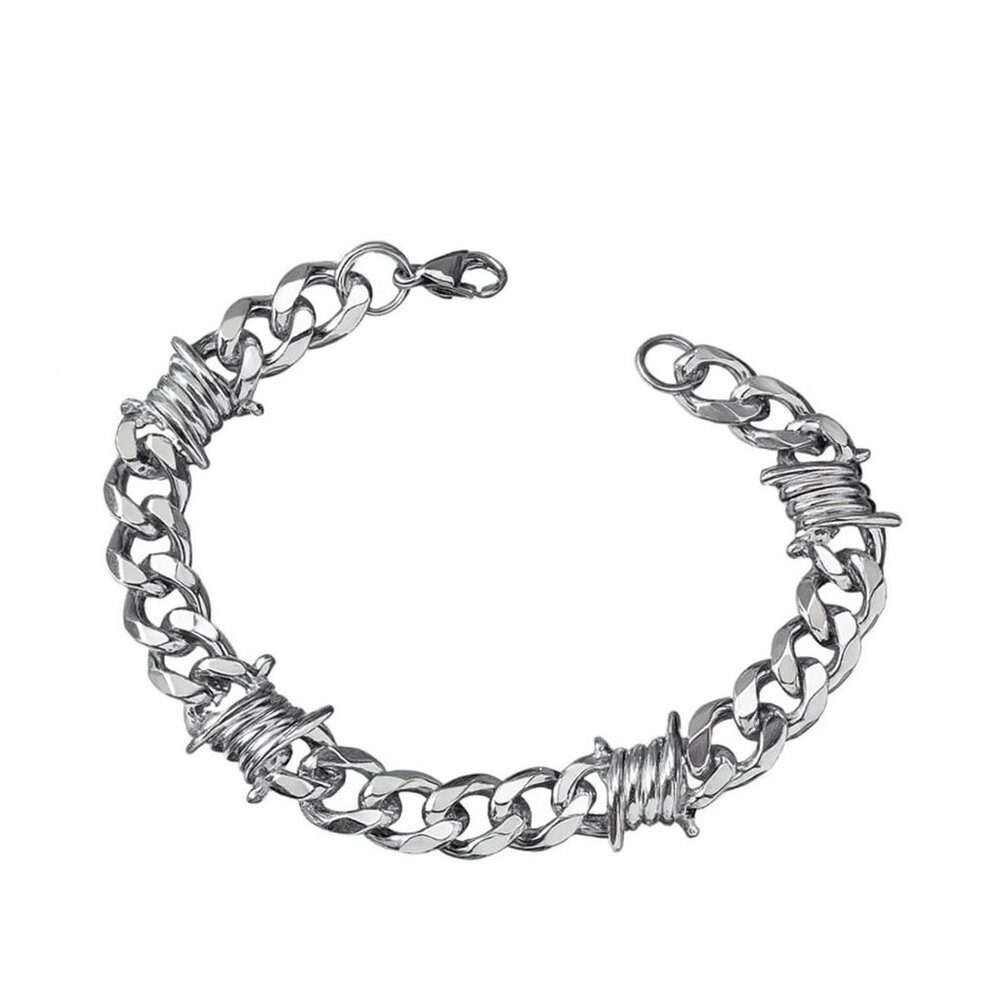 Men 11mm Wide Punk Stainless Steel Spike Interlocking Chain Bracelet - Picture 1 of 4
